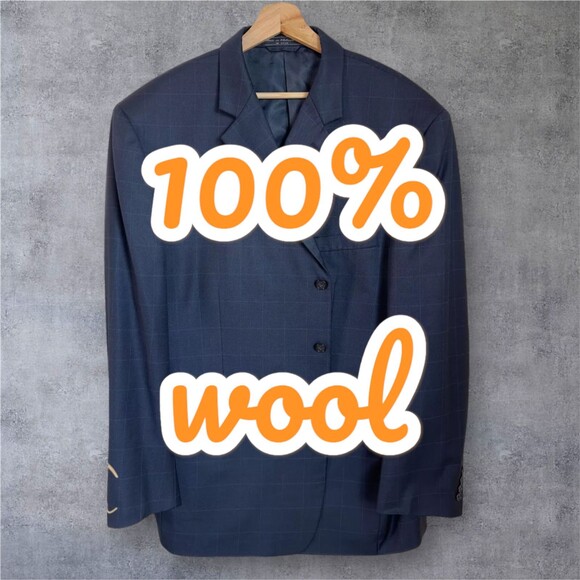 BILL BLASS Mens Blazer Sport Coat 3 Button Jacket 50L Blue Navy 100% WOOL Suits - Picture 1 of 10
